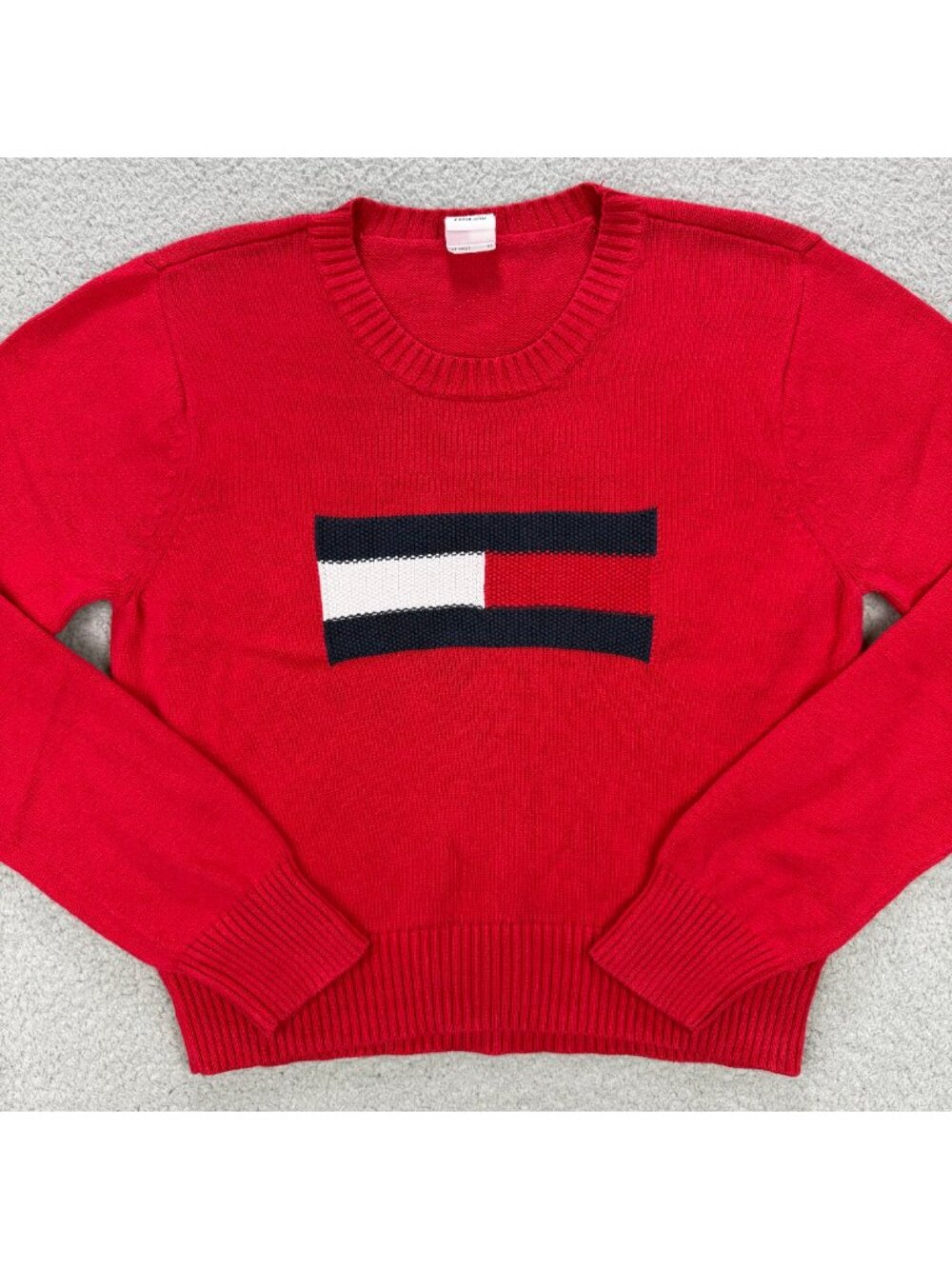 Tommy Jeans Sweater Youth Girls XL Red Block Flag Knit Hilfiger Kids Vintage Y2K